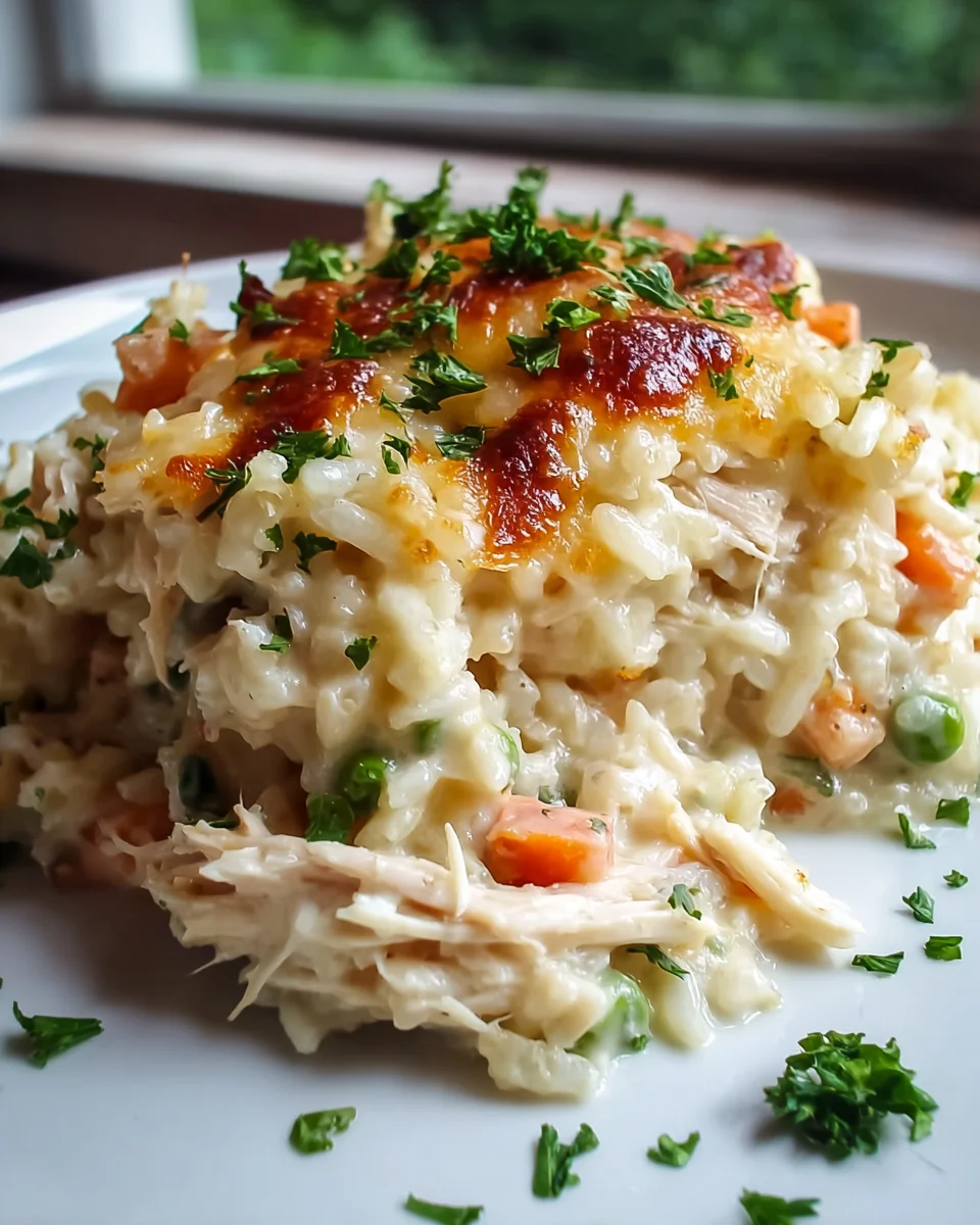 Easy Dump And Bake Chicken Alfredo Rice Casserole Recipe