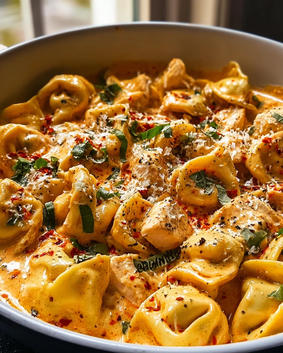 One Pot Spicy Garlic Butter Chicken Tortellini Recipe