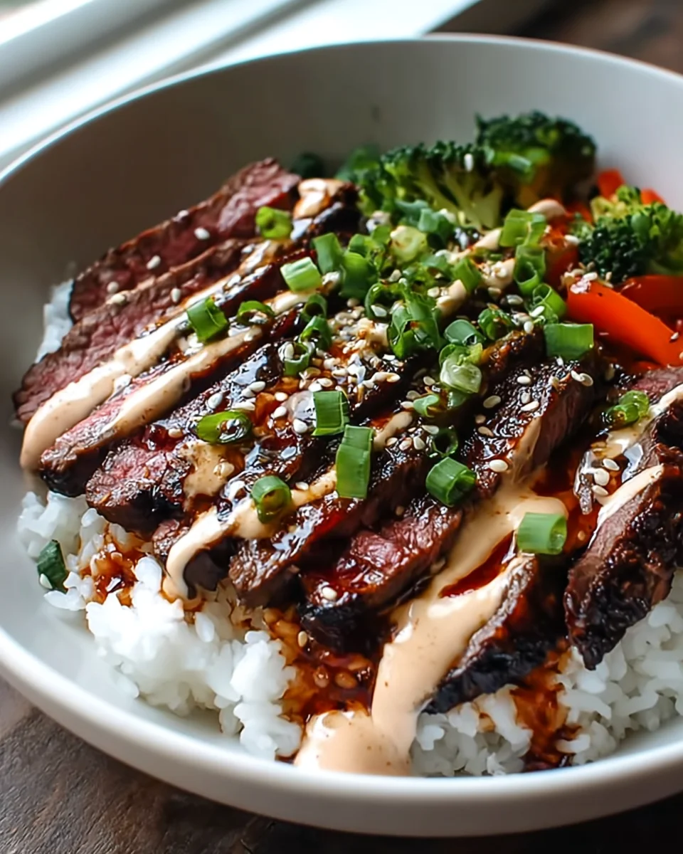 Korean BBQ Beef Rice Bowls with Spicy Cream Sauce Recipe
