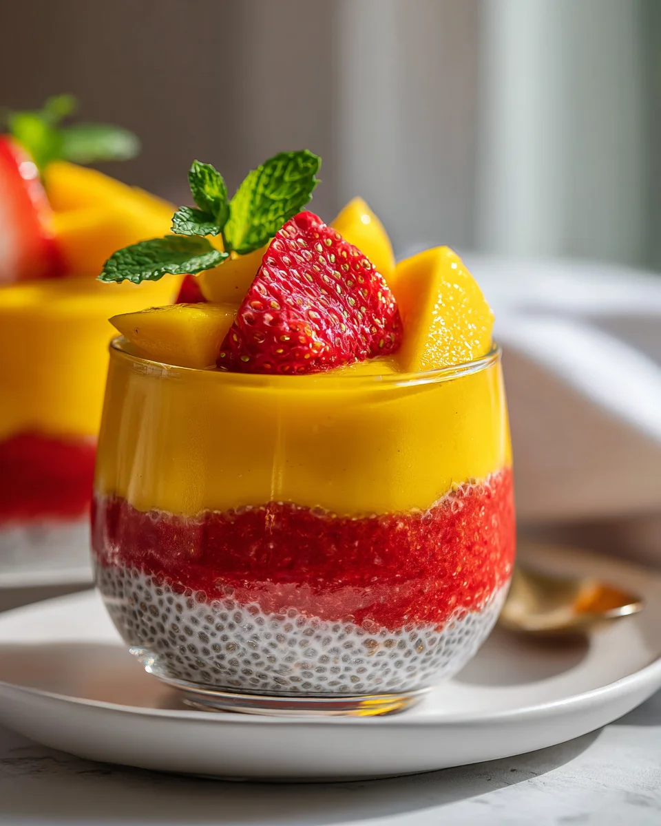 Delicious Mango Strawberry Chia Pudding Cups