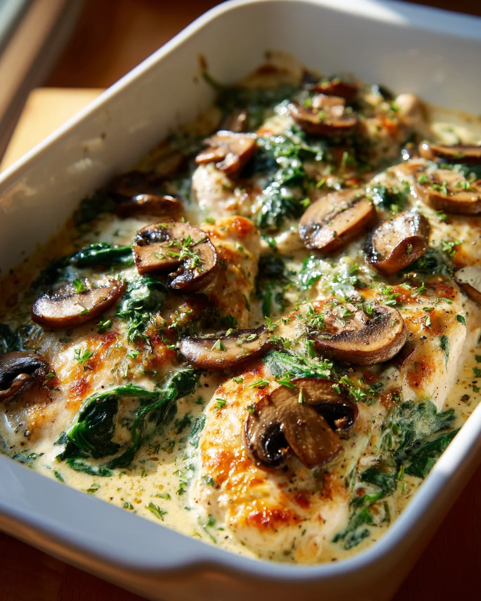 Delicious Low Carb Chicken, Spinach & Mushroom Oven Dish Recipe