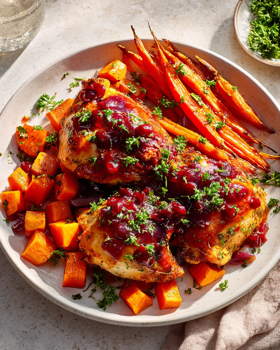 Easy Cranberry Glazed Chicken, Sweet Potatoes & Carrots