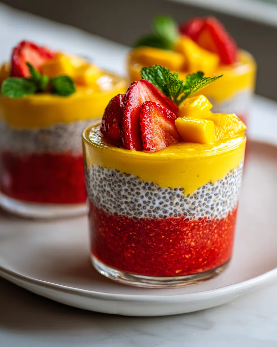 Delicious Mango Strawberry Chia Pudding Cups