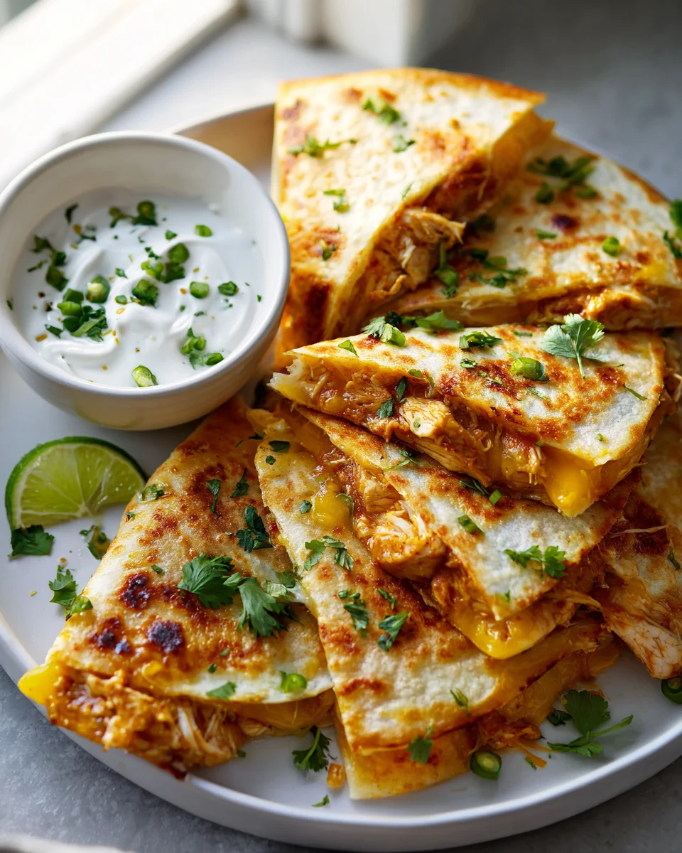 Cheesy Hot Honey Chicken Quesadillas & Spicy Jalapeno Sauce