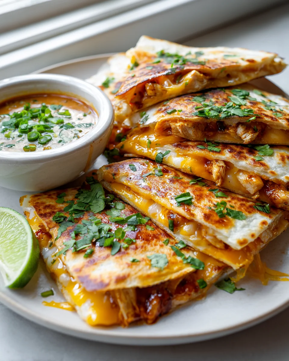 Cheesy Hot Honey Chicken Quesadillas & Spicy Jalapeno Sauce