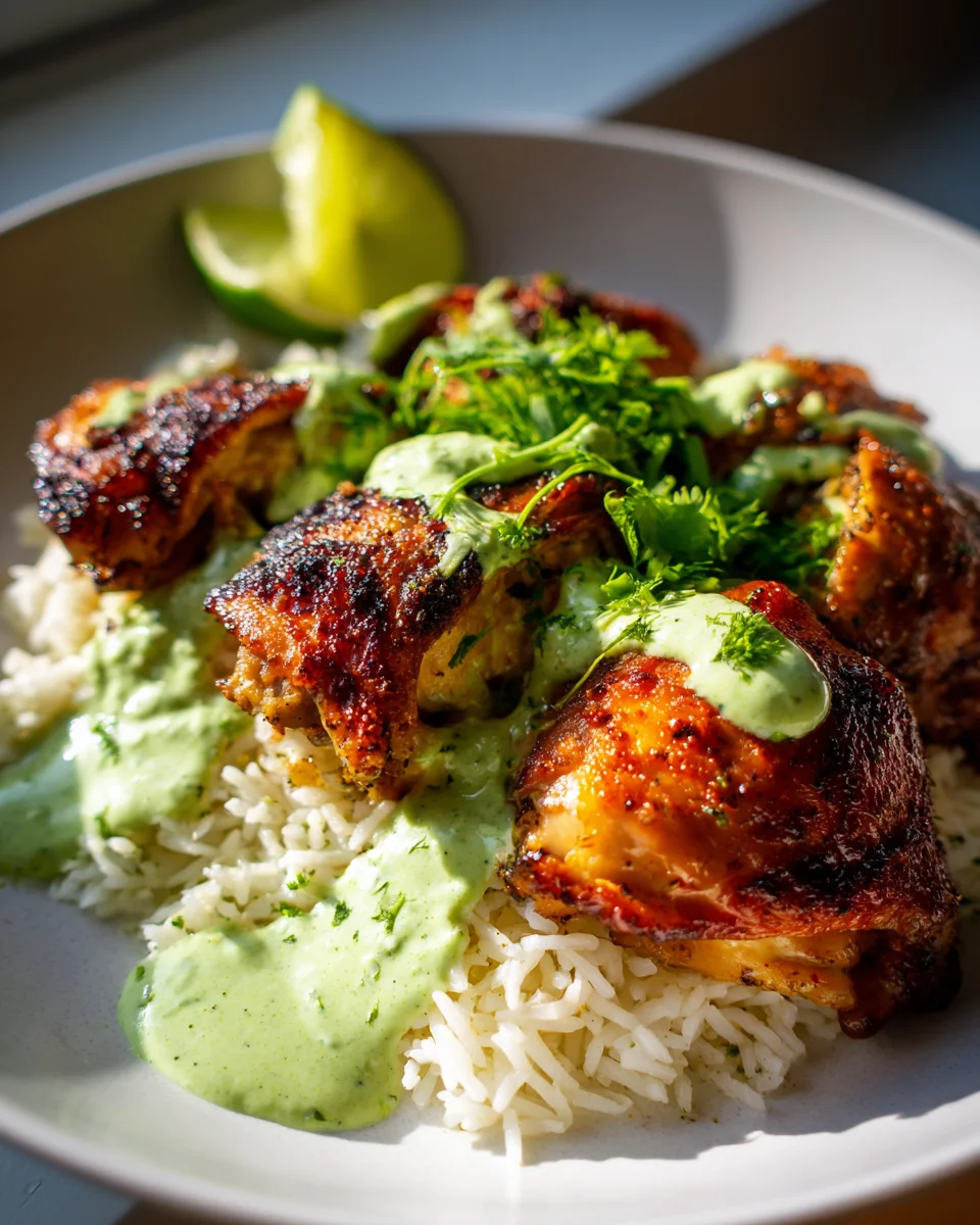 Delicious Peruvian Chicken and Rice with Green Sauce Recipe