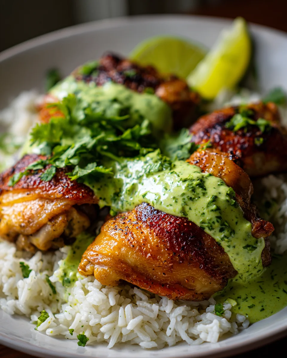 Delicious Peruvian Chicken and Rice with Green Sauce Recipe
