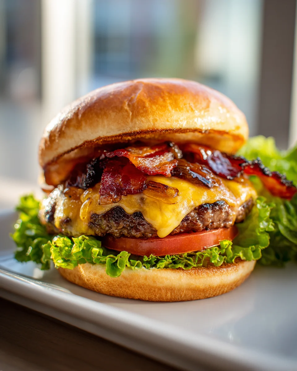 Ultimate Beef Bacon Cheeseburger Recipe w/ Caramelized Onions