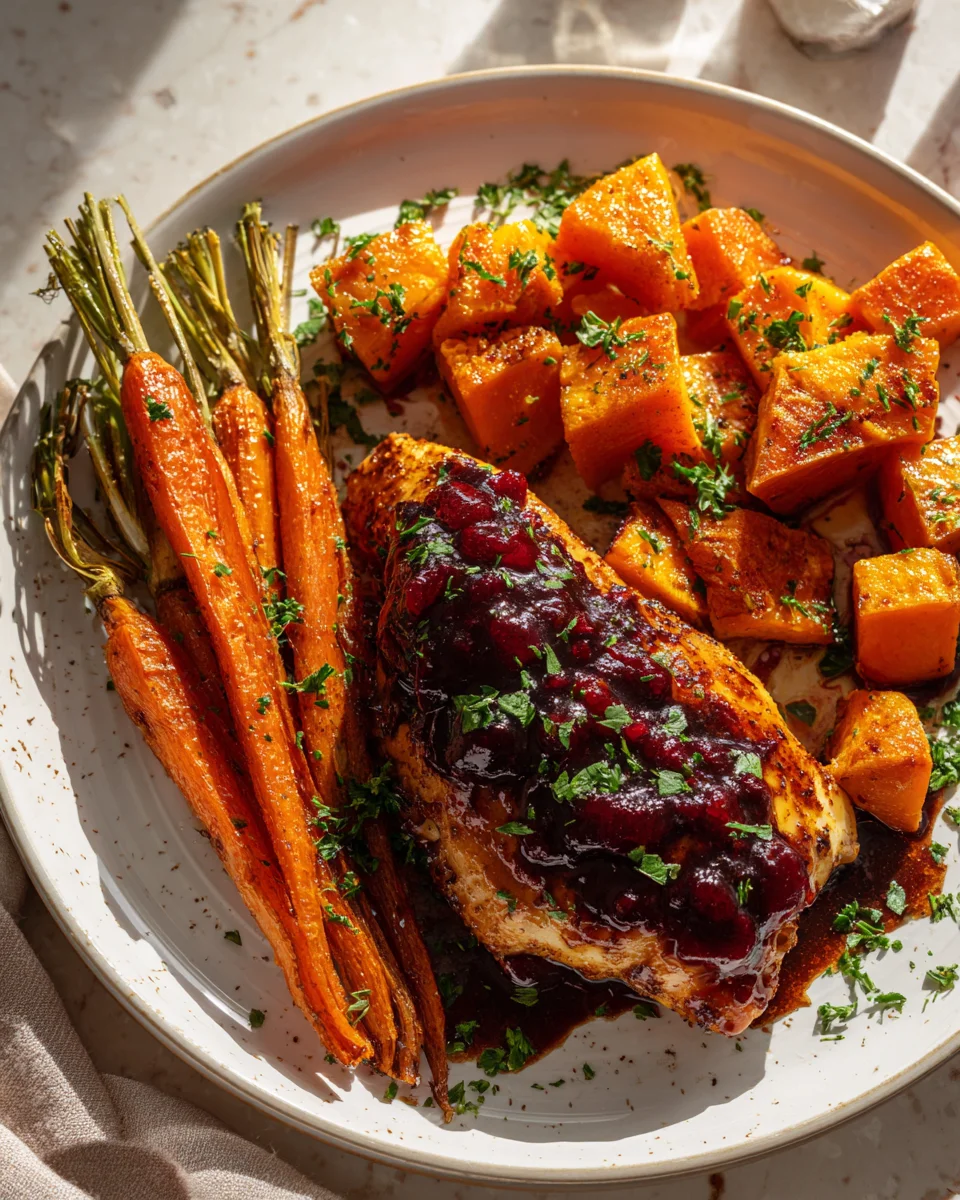 Easy Cranberry Glazed Chicken, Sweet Potatoes & Carrots