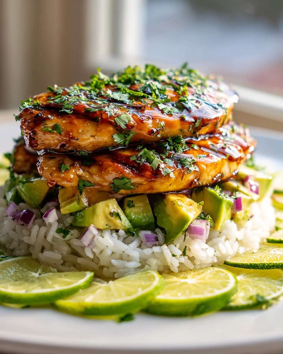 Easy Honey Lime Chicken Avocado Rice Stack for Dinner