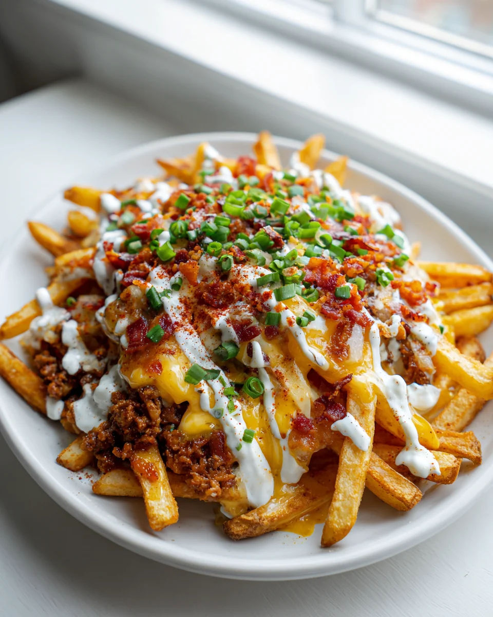 Irresistible Loaded Beef Bacon Cheese Fries & Ranch Drizzle