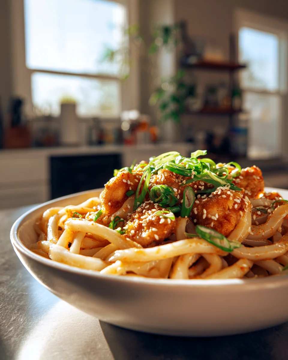 Spicy Bang Bang Chicken Udon Noodle Bowl – Easy Recipe