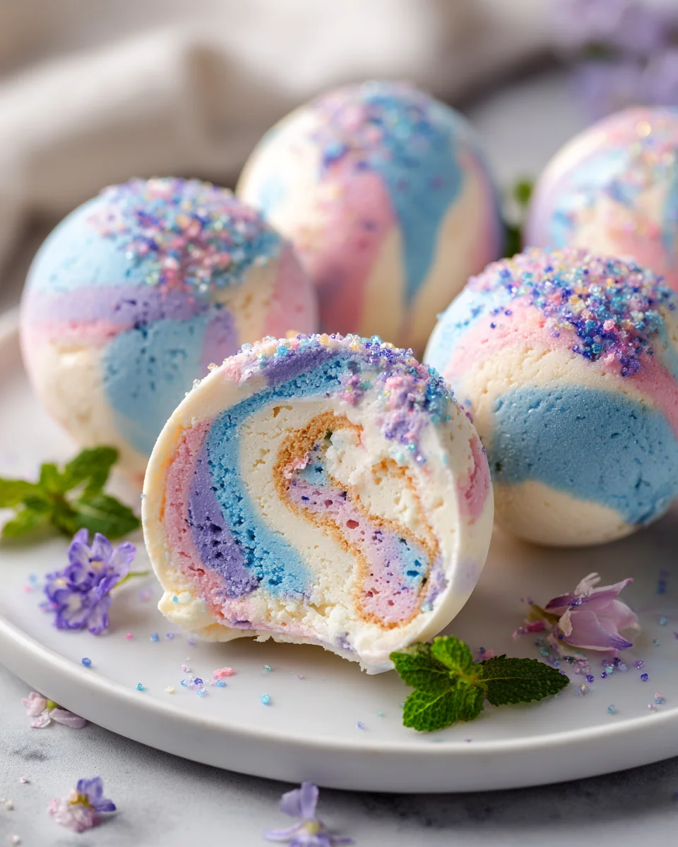 Easy No-Bake Frozen Cotton Candy Cheesecake Bombs Treat