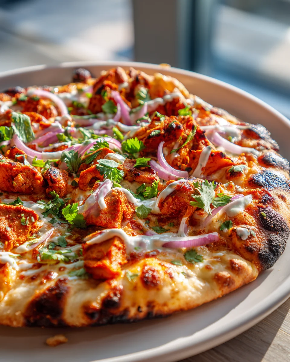 Spicy Tandoori Chicken Pizza on Soft Naan Crust!