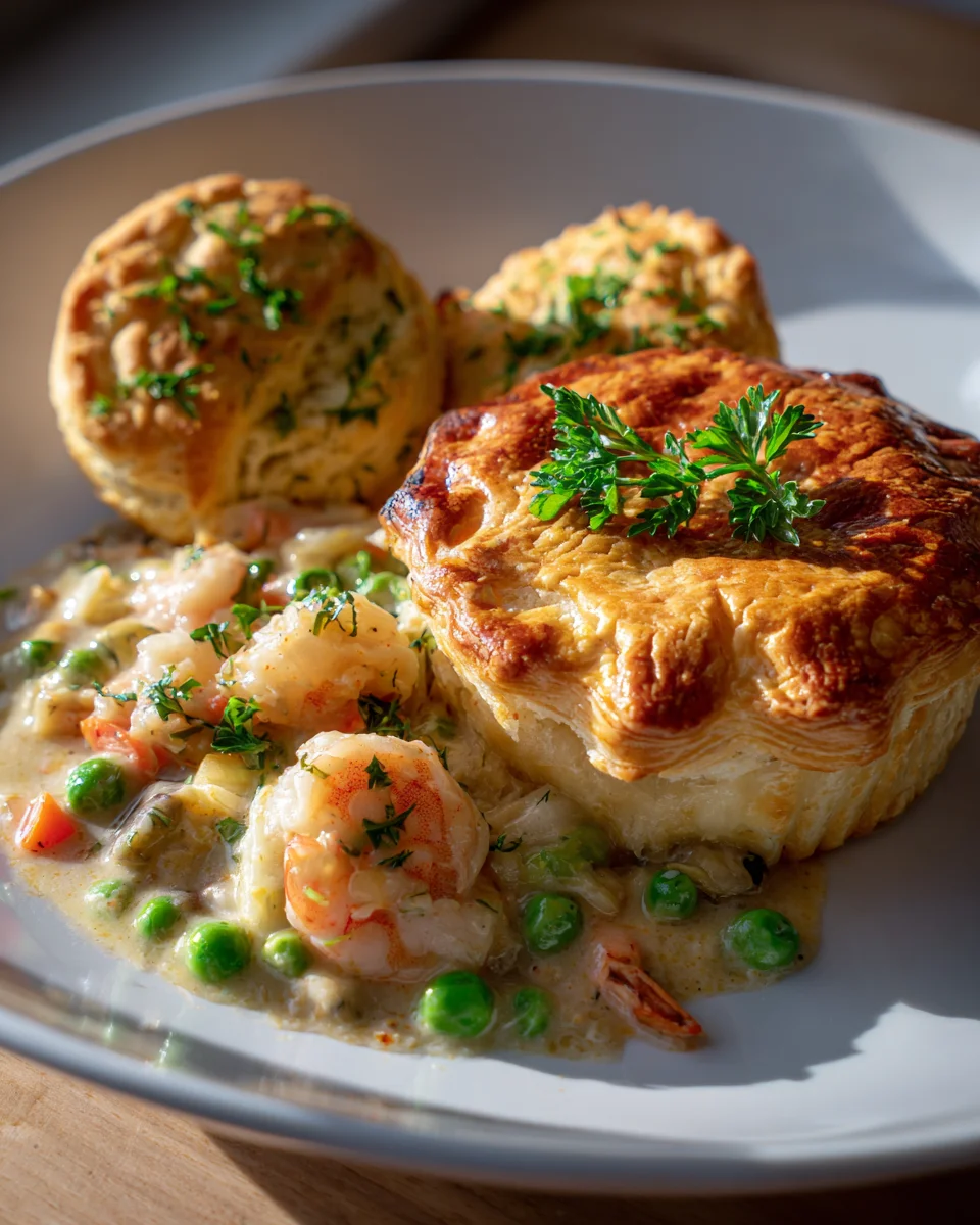 Creamy Seafood Medley Pot Pie & Cheddar Bay Biscuits