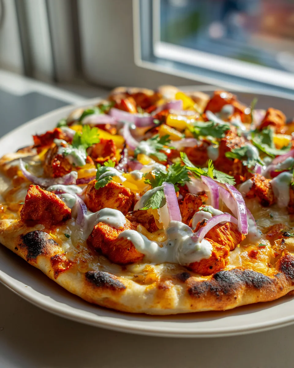 Spicy Tandoori Chicken Pizza on Soft Naan Crust!