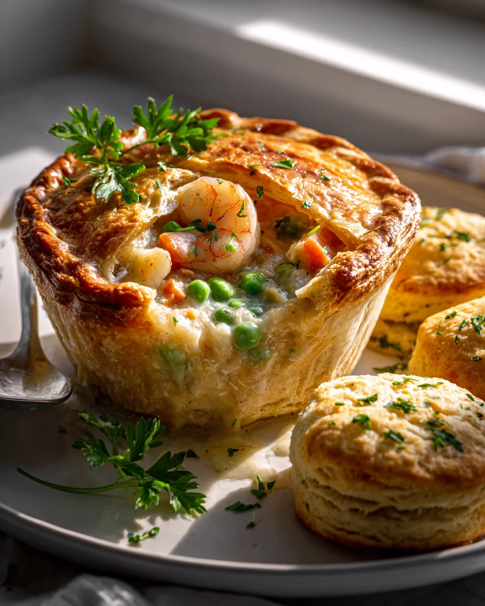 Creamy Seafood Medley Pot Pie & Cheddar Bay Biscuits