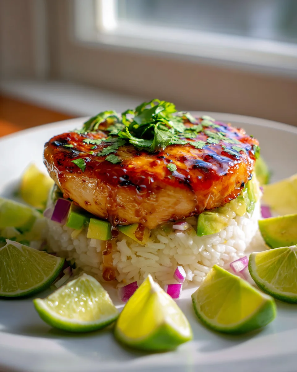Easy Honey Lime Chicken Avocado Rice Stack for Dinner