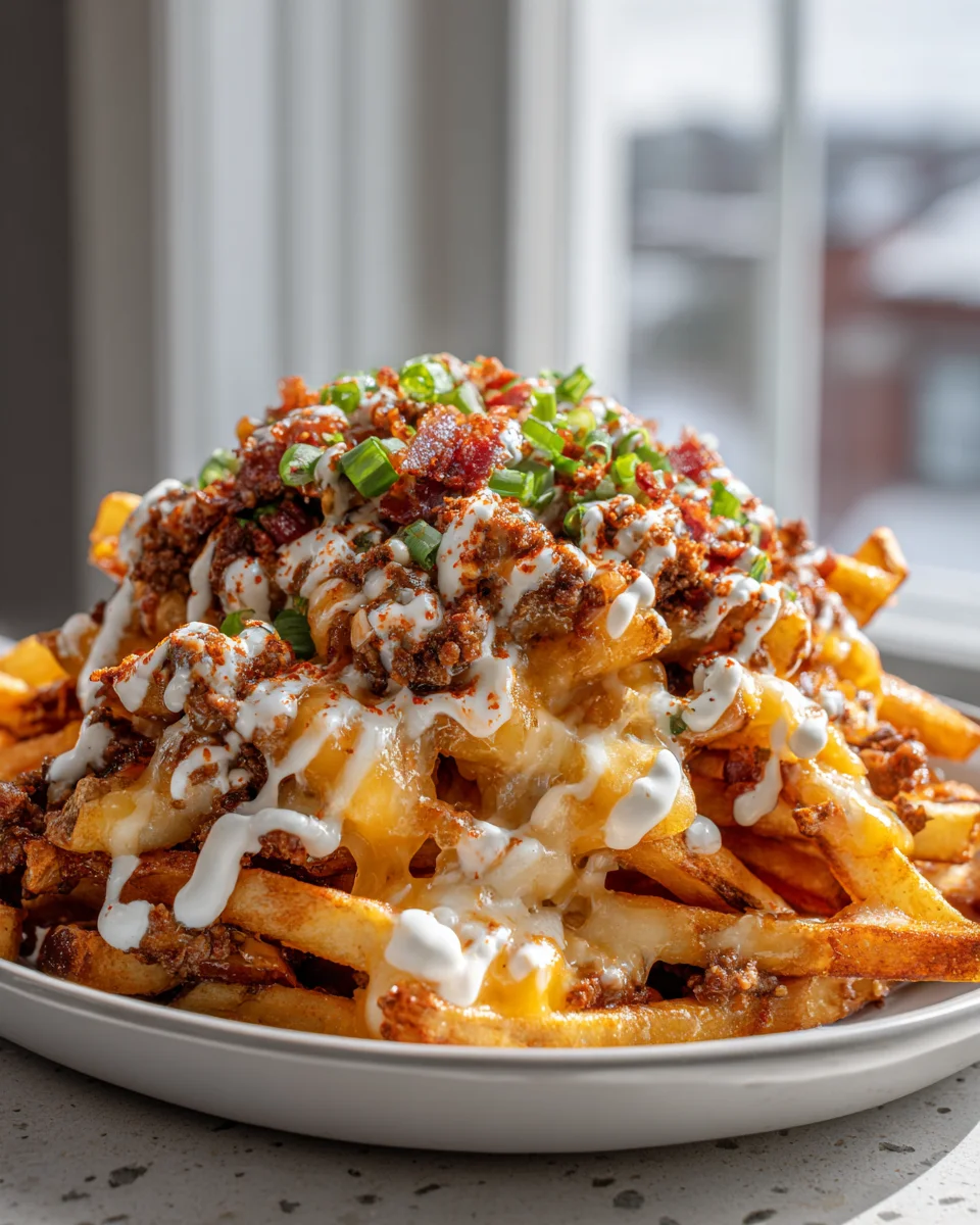 Irresistible Loaded Beef Bacon Cheese Fries & Ranch Drizzle