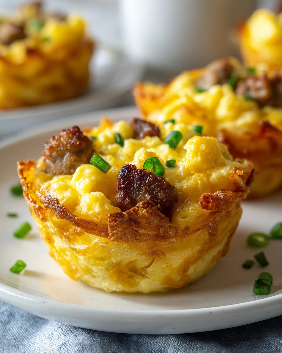 Delicious Hashbrown Breakfast Cups with Eggs & Beef Sausage