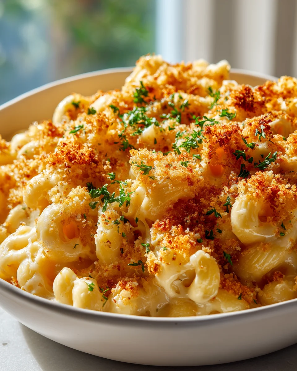 Easy One Pot Baked Mac and Cheese with Crispy Breadcrumbs