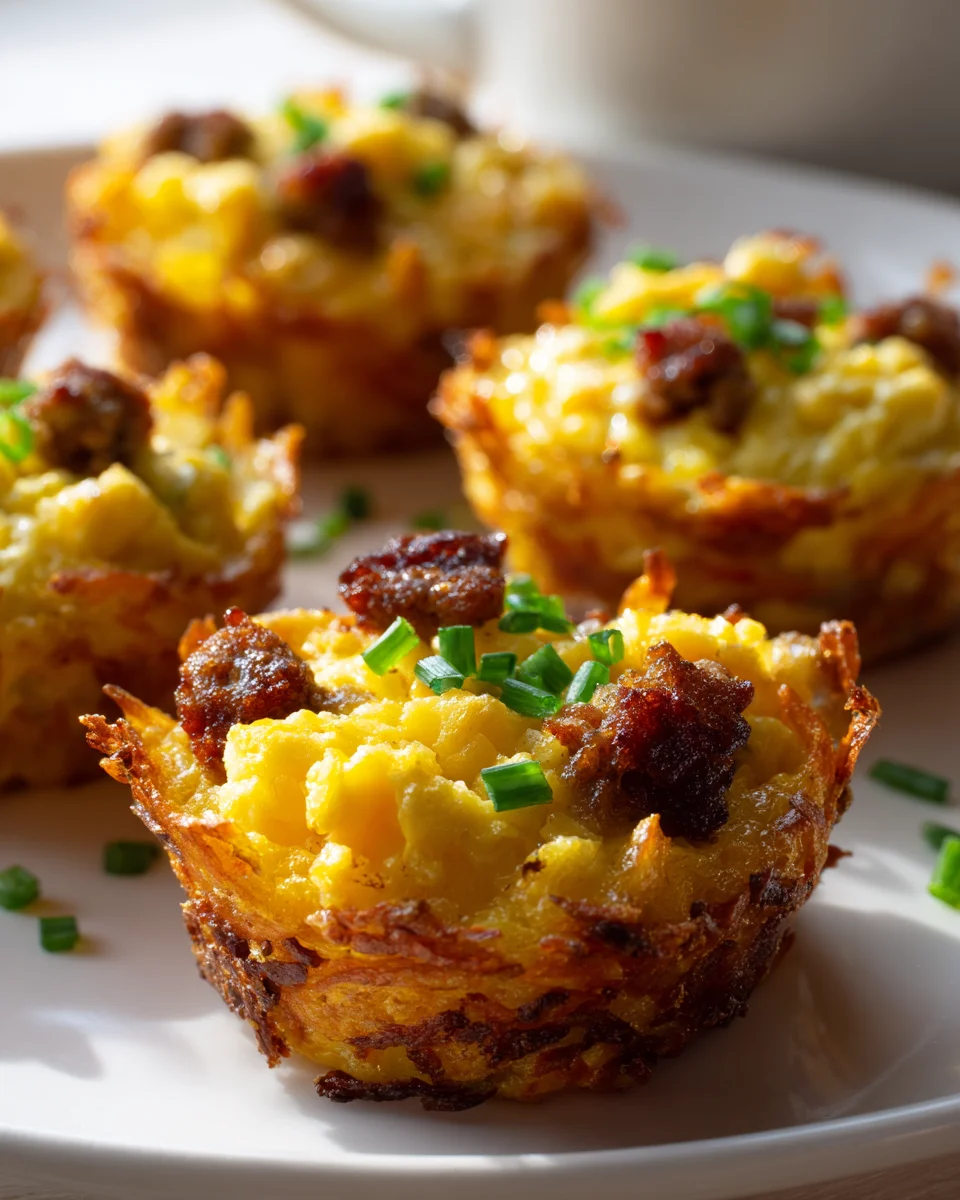 Delicious Hashbrown Breakfast Cups with Eggs & Beef Sausage