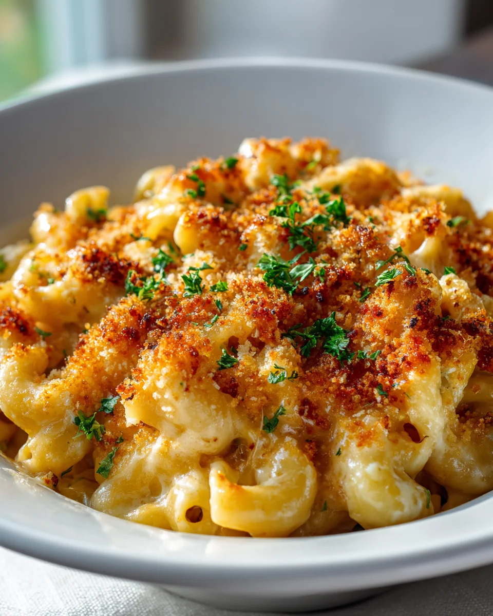 Easy One Pot Baked Mac and Cheese with Crispy Breadcrumbs