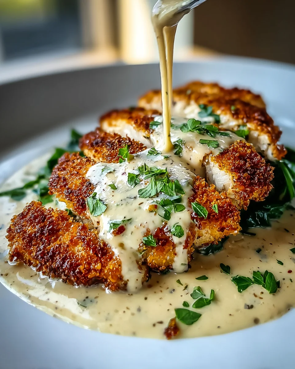 Parmesan Crusted Chicken with Creamy Garlic Sauce Recipe