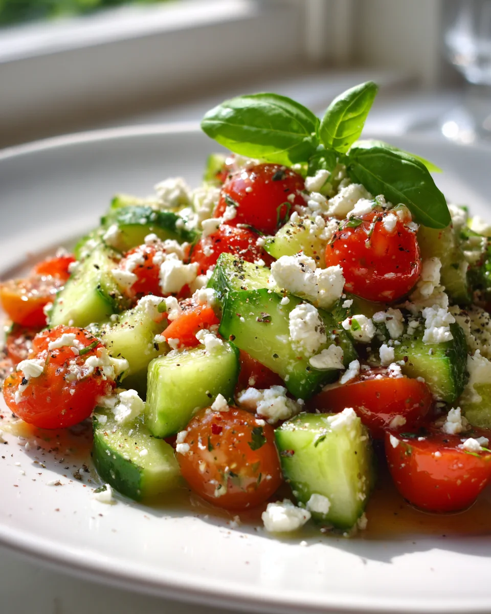 Fresh Cucumber Tomato Feta Salad with Zesty Lemon Dressing