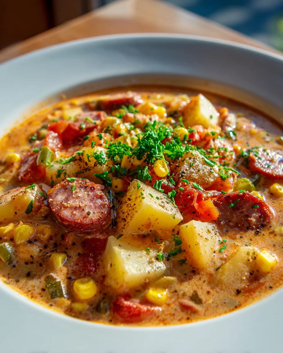 Texas Cowboy Beef Stew with Smoked Sausage & Potatoes