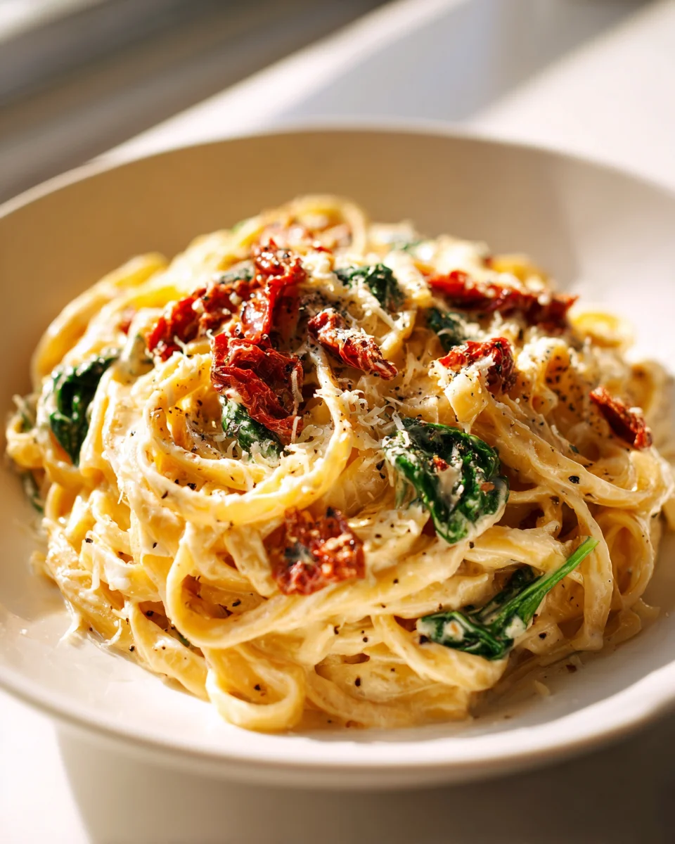 Sun Dried Tomato Spinach Alfredo Pasta: Creamy & Easy!