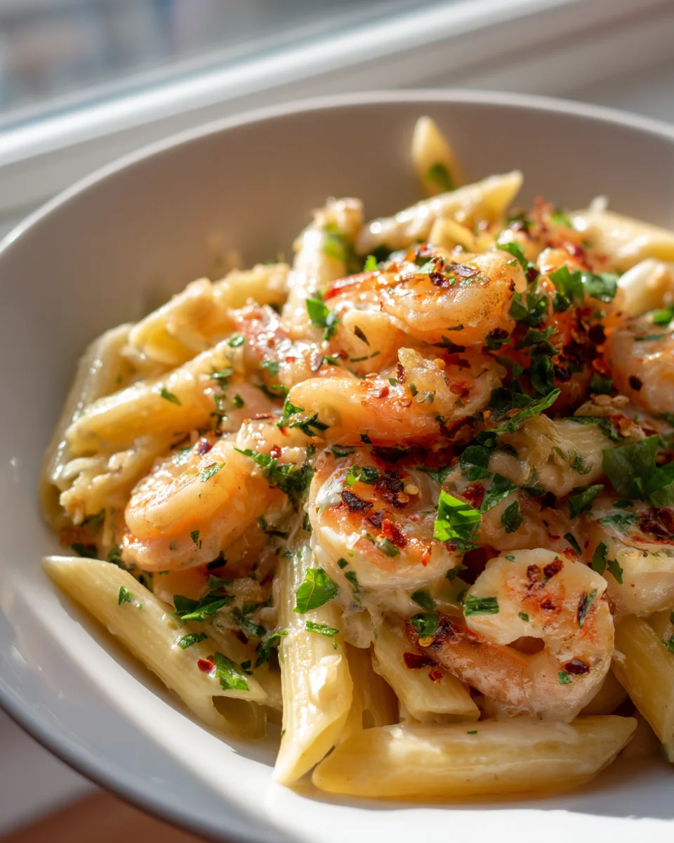 Delicious Bobby Flay Shrimp & Roasted Garlic Penne!