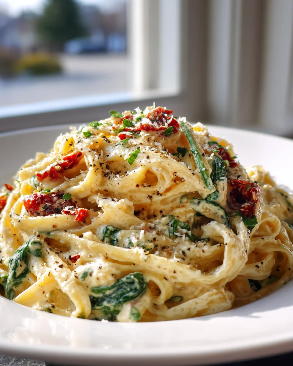 Sun Dried Tomato Spinach Alfredo Pasta: Creamy & Easy!