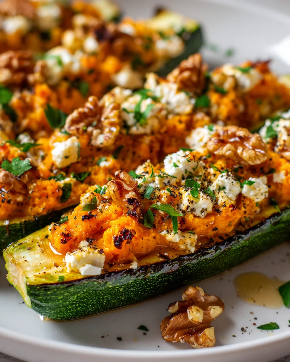 Honey Feta Sweet Potato Stuffed Zucchini Boats Recipe Delight