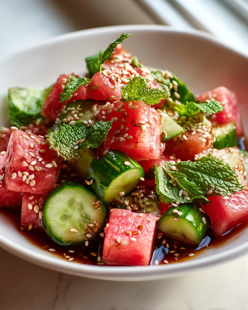 Refreshing Watermelon Cucumber Salad with Soy Glaze & Sesame