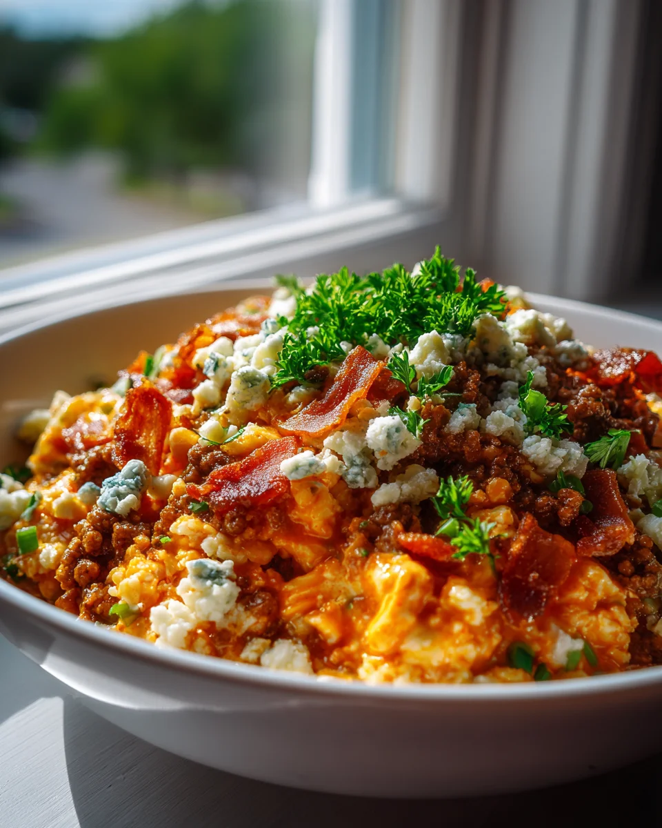 Buffalo Chicken Beef Bacon Cauliflower Rice Bowls Recipe