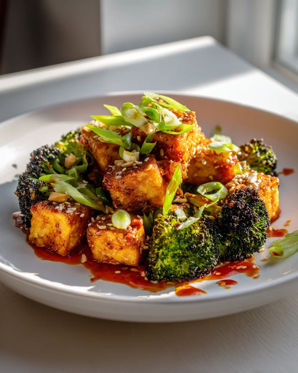 Crispy Air Fryer Tofu and Broccoli Bites with Spicy Gochujang
