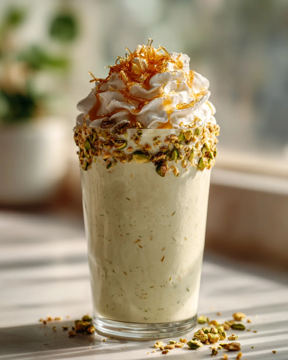 Pistachio Cheesecake Milkshake with Nutty Crumble Delight