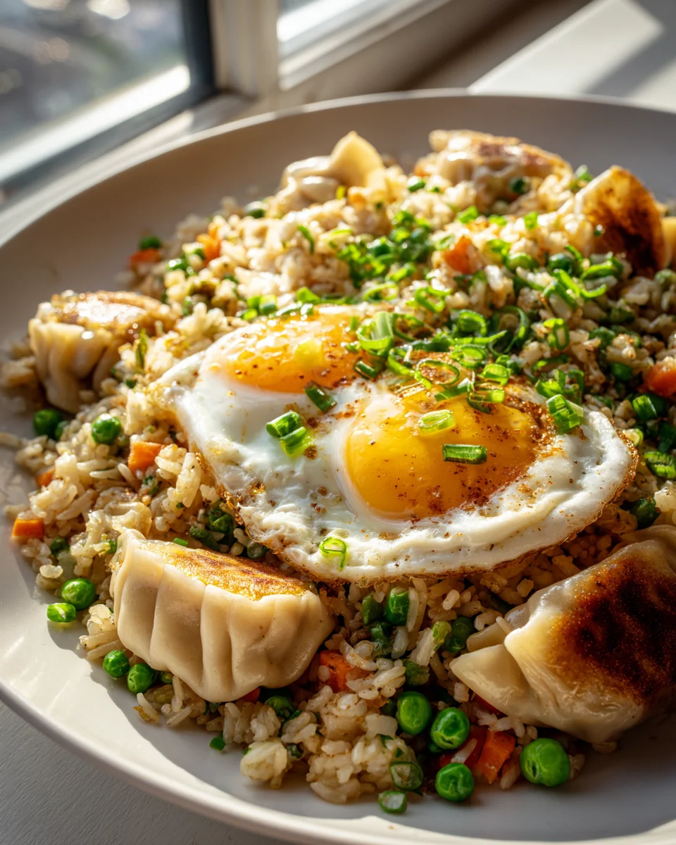 Trader Joe’s Dumpling Fried Rice Skillet with Eggs & Scallions