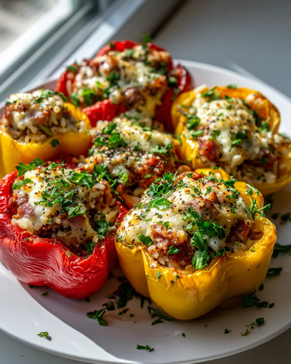 Beef Ham and Cheese Stuffed Peppers with Rice Recipe Delight