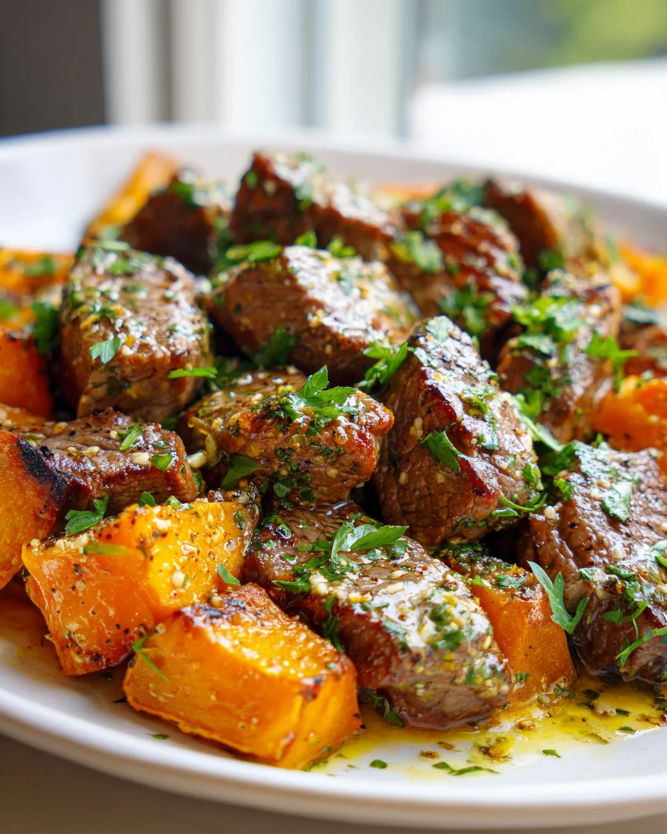 Garlic Herb Butter Beef & Sweet Potato Bites Recipe Delight