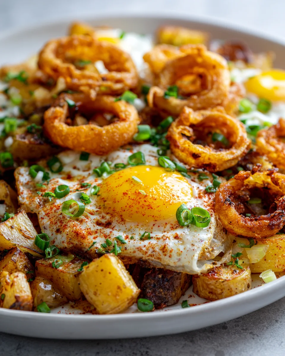 Onion Ring Chips Breakfast Hash: Eggs & Potatoes Delight