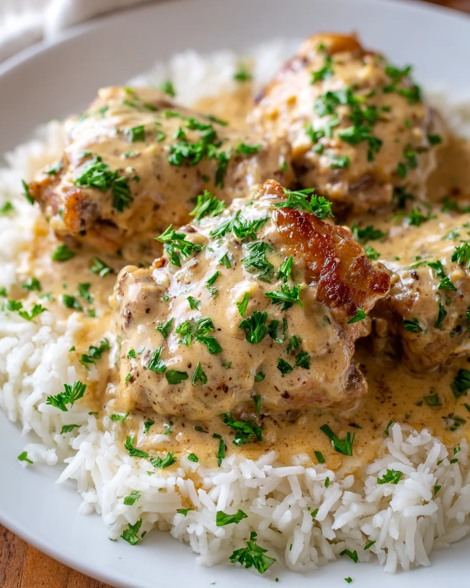 Creamy Chicken Thighs Nestled in Rice