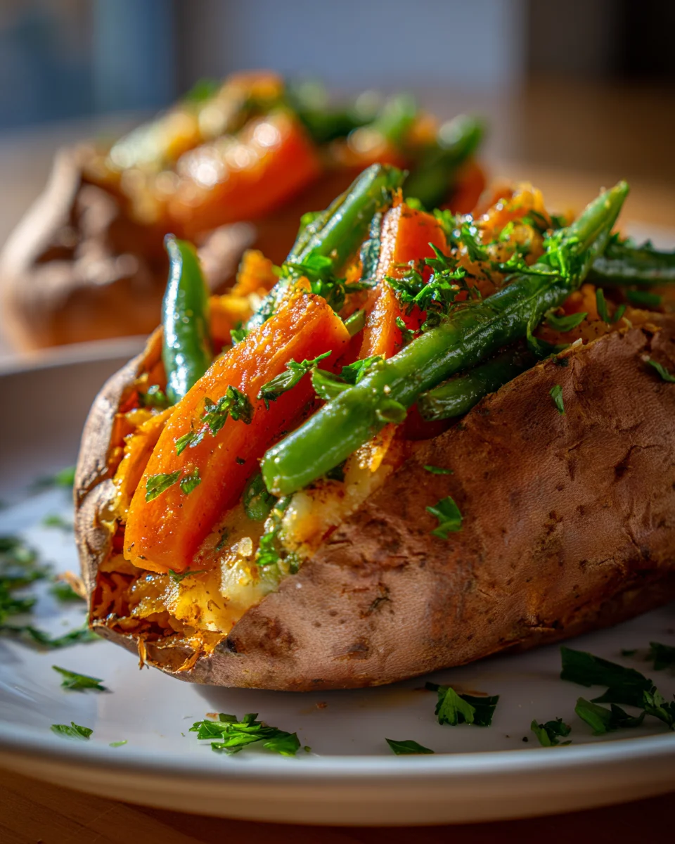 Honey Glazed Carrots & Green Beans Stuffed Sweet Potatoes Recipe