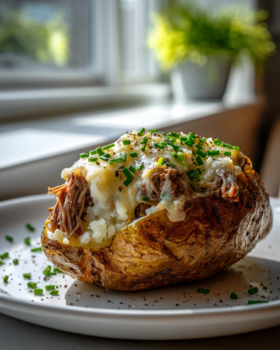 Viral Chuck Roast Stuffed Baked Potatoes with Cheese Recipe