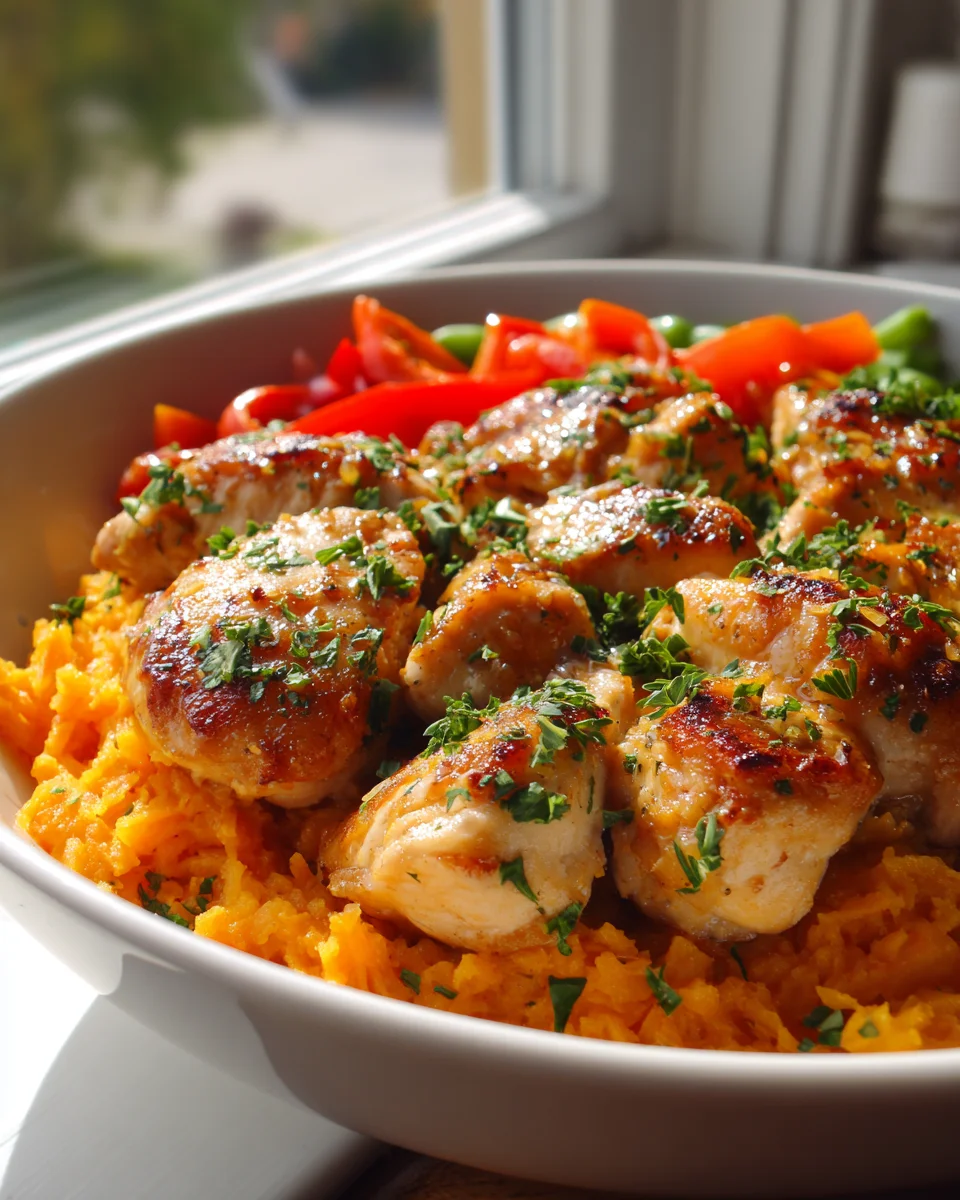 Lemon Garlic Chicken Sweet Potato Rice Bowl Recipe Delight