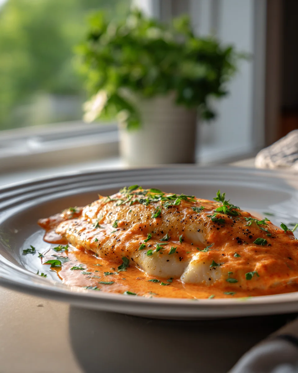 Pan Seared Tilapia with Creamy Roasted Red Pepper Sauce Recipe