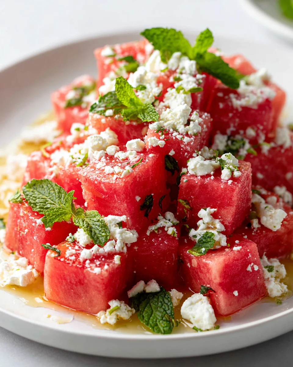 Watermelon Feta Mint Salad with Lime Honey Drizzle Recipe