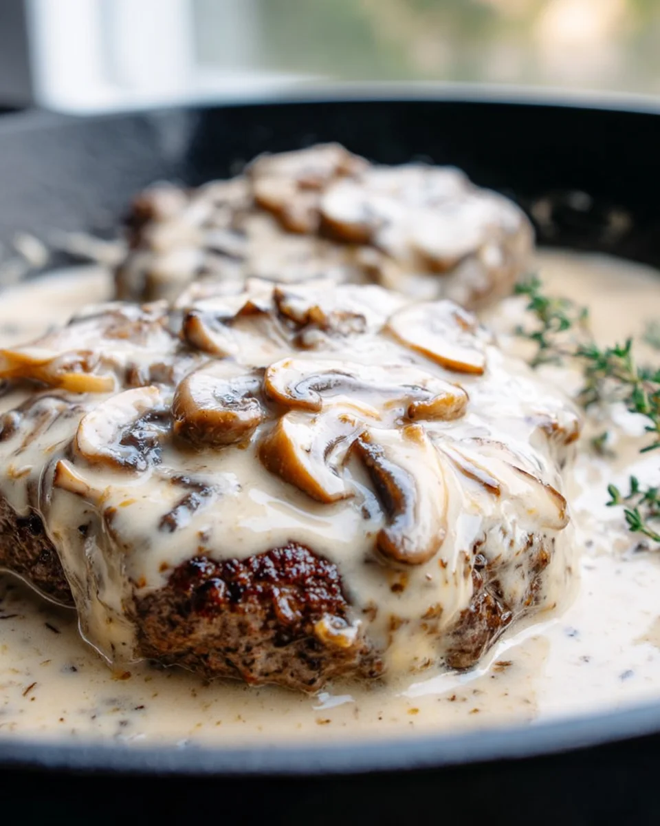 Beef Hamburgers with Gruyere Mushroom Sauce (Low Carb)