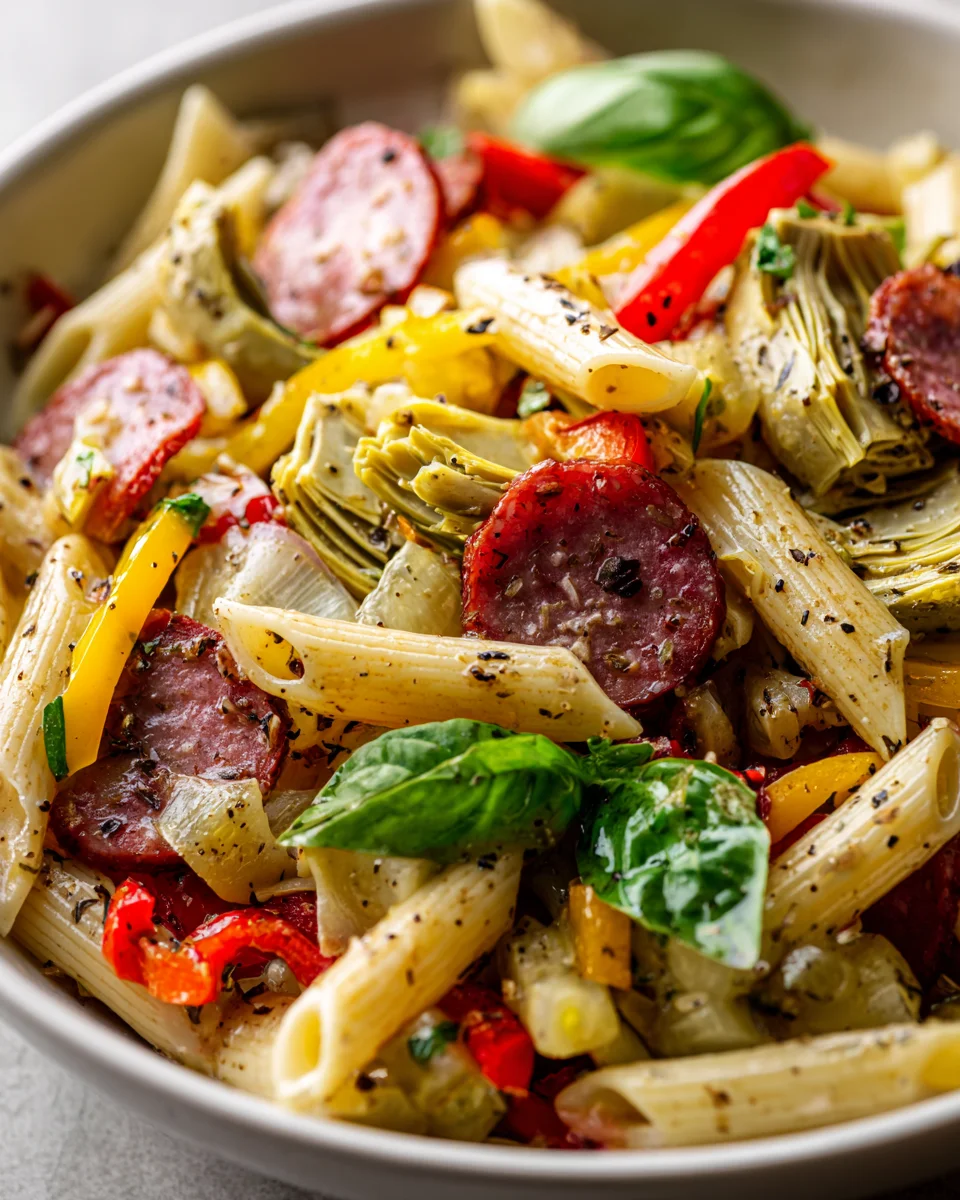 Non-Alcoholic Antipasto Pasta Salad with Artichokes & Beef Pepperoni